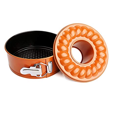 7 Inch Baking Bundt Pans Nonstick Springform Cheesecake Pan Leakproof Round Cake Pan with 2 Removable Bottoms (Orange)