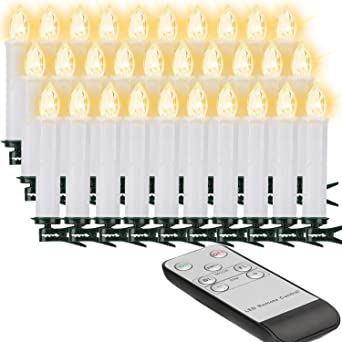 30PCS Christmas LED Taper Flameless Candles with Remote Timer, Flickering Flame Battery Operated Candles for Christmas Tree Party Decoration--Warm White