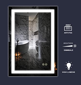 Dimmable Lighted Bathroom Mirror with Defogger and Memory Touch Switch| High Lemens Make Up Vanity Mirror 6500K CRI&gt;90 (APEX-2436 24x36inch)
