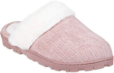 Chaps Women's Comfy Faux Fur House Slipper Scuff Memory Foam Slip on Anti-Skid Sole