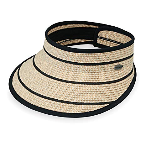 Wallaroo Hat Company Women’s Savannah Visor – Camel/Black Stripes – Broad Brim Visor, Elegant Style, Designed in Australia