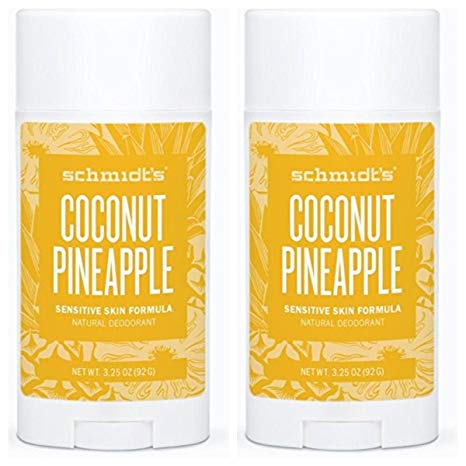 Schmidt's Natural Deodorant - Coconut Pineapple 3.25 Oz Sensitive Skin Stick; Aluminum-Free Odor Protection & Wetness Relief (Pack Of 2)