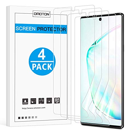 [4 Pack] OMOTON Screen Protector for Samsung Galaxy Note 10 - Flexible High Definition TPU Film for Samsung Galaxy Note 10 2019 Released [6.3 Inch]