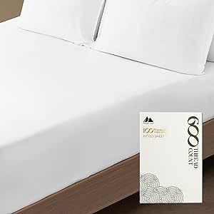 Premium Hotel Quality 1-Piece 100% Cotton Fitted Sheet, Luxury & Softest 600 TC Egyptian Feel Sateen Weave Bottom Sheet, Deep Pocket up to 18 inch, Twin XL Size, White