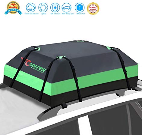 Copsrew 20 Cubic ft Car Roof Bag Top Carrier Cargo Storage Rooftop Luggage Waterproof Soft Box Luggage Outdoor Water Resistant for Car with Racks,Travel Touring,Cars,Vans, Suvs