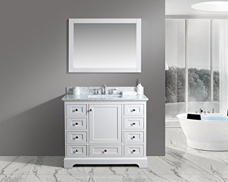 UrbanFurnishing.net Jocelyn 42-Inch (42") Bathroom Sink Vanity Set with White Italian Carrara Marble Top - White