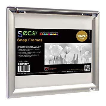 SECO Snap Frame Front Load Easy Open Poster Frame 18 X 24-Inch, Silver Anodized Frame (Sn1824)