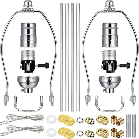 2 Sets Silver Finish Make a Lamp Light Kit, Table Lamp Wiring Kit with 8 Inch Harp and 3 Way Socket, Make a Amp Kit Complete Lamp Kit for DIY Lamp Design or Repair ()