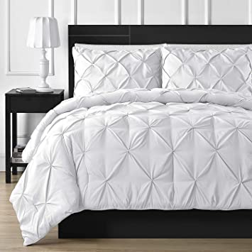 Express trading Pinch Pleated Duvet Cover Set 3 Piece 100% Egyptian Cotton 800 Thread Count with Zipper Closure and Corner Ties, Oversized Super King (120" x 98") Size, Solid White