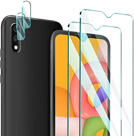 [4 Pack] ivencase 2 Pack Samsung Galaxy A01 Glass Screen Protector   2 Pack Tempered Glass Camera Lens Protector for Galaxy A01, Case Friendly [No-Bubble] [9H Hardness] HD Clear