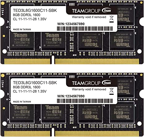 TEAMGROUP Elite DDR3L 16GB Kit (2 x 8GB) 1600MHz PC3-12800 CL11 Unbuffered Non-ECC 1.35V SODIMM 204-Pin Laptop Notebook PC Computer Memory Module Ram Upgrade - TED3L16G1600C11DC-S01