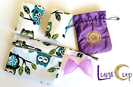 Luna Cup Period Starter Kit 6pcs Set- 1 Small 1 Large Menstrual Cup 1 small Pouch 2 Cloth Pads for Women 1 Wet Bag