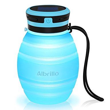 Albrillo LED Solar Camping Lantern 3 Modes Rechargeable Waterproof IPX7 Foldable Bottle Light Blue