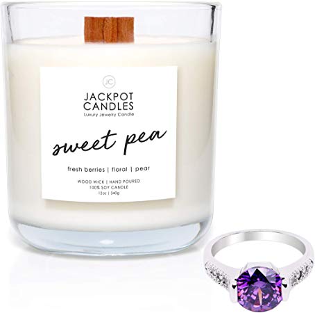 Jackpot Candles Sweet Pea Candle with Ring Inside (Surprise Jewelry Valued at $15 to $5,000) Ring Size 6