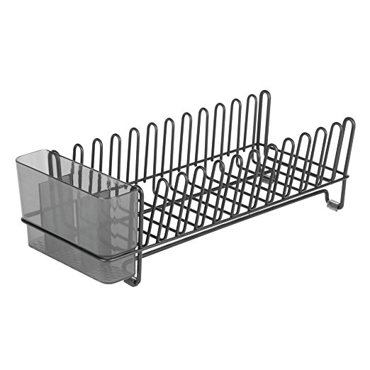 InterDesign 60117 Classico Compact Kitchen Dish Drainer Rack for Drying Glasses, Silverware, Bowls, Plates - Matte Black/Smoke Classico Compact Dish Drainer