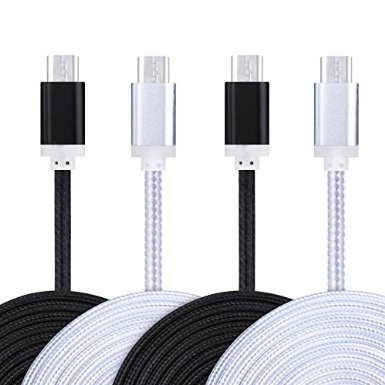 Micro Cable, MaxMall Premium 4-Pack Extra Long 6FT Nylon Braided Hi-Speed USB 2.0 A Male to Micro B Charger Cable for Android, Samsung Galaxy S7 Edge, S6, HTC, Sony, LG, Nokia, Blackberry and More