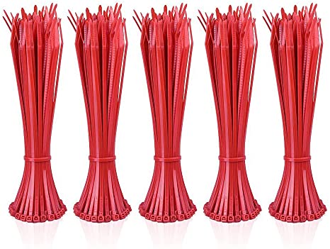 Zip Ties (500pcs) Self-Locking 8 Inch Nylon Cable Ties in Red