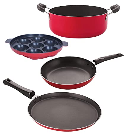 Nirlon Non Stick Cookware Pots and Pans Set of 4 Pieces (FT12_TP22_AP7_CS24)