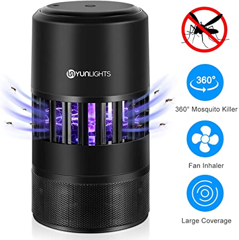 YUNLIGHTS Bug Zapper Mosquito Traps Indoor for Gnats, Small Moths, Insects, Fruit Mosquito Killer with 360 Degree Strong Suction Fans, UV Light, Non-Toxic, Odorless, Child Safe (Black)