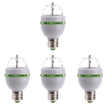 LEORX 4pcs E27 3W 3-LED Full Color Rotating RGB LED Spotlight Bulbs