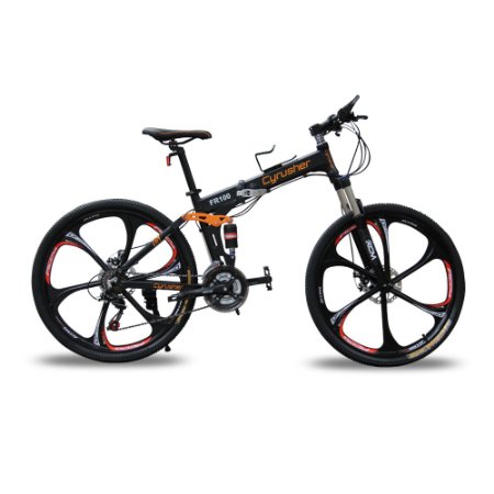 New Updated Cyrusher FR100 Black Shimano M310 ALTUS Full Suspenion 24 Speeds Folding Mens Mountain Bike Bicycle 17 in * 26 in Aluminium Frame Disc Brakes