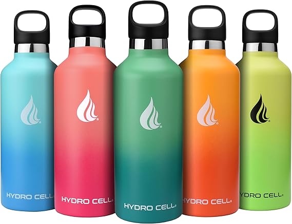 HYDRO CELL Stainless Steel Water Bottle with Straw & 2 Standard Mouth Lids (32oz 24oz 20oz 16oz) Keeps Liquids Hot or Cold w/Double Wall Vacuum Insulated Leak Proof Sport Design (Mint/Green 32oz)