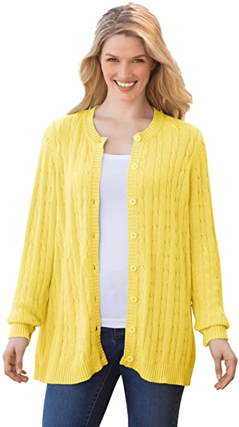 Woman Within Women's Plus Size Cable Knit Cardigan