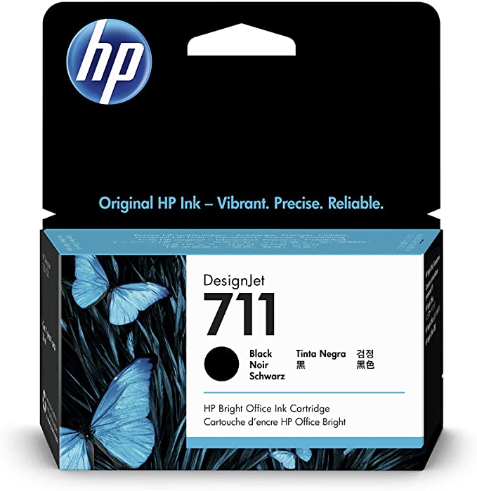 HP 711 Black 38-ml Genuine Ink Cartridge (CZ129A) for DesignJet T530, T525, T520, T130, T125, T120 & T100 Large Format Plotter Printers