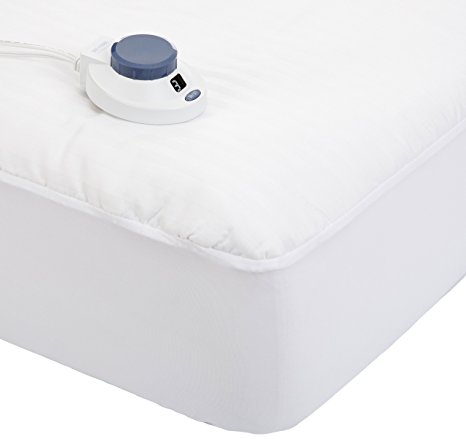 Soft Heat Dobby Stripe 233 Thread-Count Low-Voltage Electric Heated Twin Mattress Pad, White