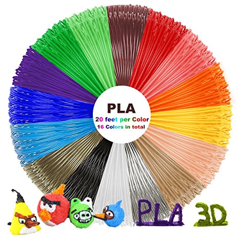 Dikale 3D Pen Filament PLA Refills - 320 Linear Feet - 1.75mm PLA Pack of 16 Different Colors in 20 Feet Lengths for Dikale, NEXTECH, SHONCO, Soyan, Amzdeal, Mohoo, TIPEYE 3D Pen and etc