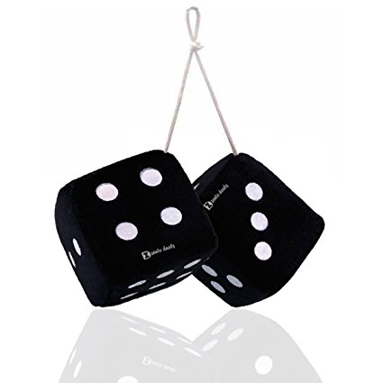 Zento Deals Pair of 3 Inch Square Black Hanging Fuzzy Dice with White Dots