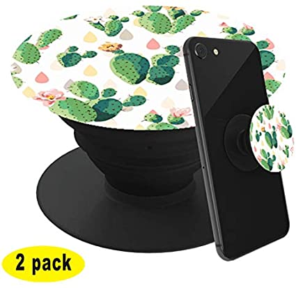 [2 Pack] Phone Grip Holder,Expanding Grip Socket for Cellphone,360 Rotation Pop Collapsible Grip and Stand for Phones and Tablets-Cute Lovely Cactus