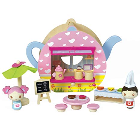 Adora Classic Wooden Toy Teapot Café 17 Pieces Educational Toys Playset with Tea Time Cups for Toddlers 3