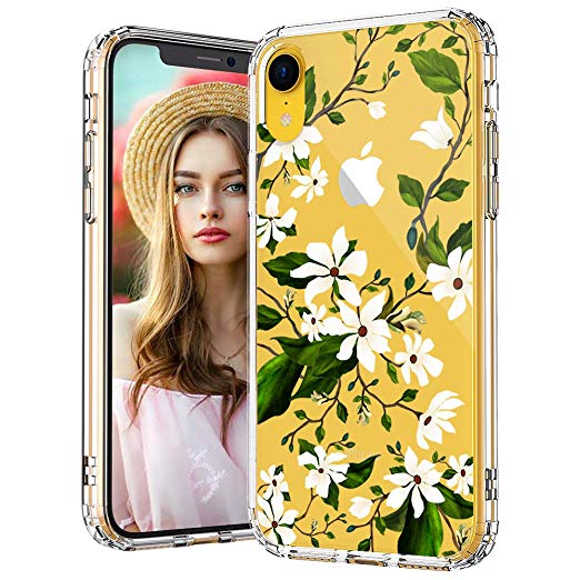 MOSNOVO iPhone XR Case, Clear iPhone XR Case, Magnolia Floral Flower Pattern Clear Design Transparent Plastic Hard Back Case with Soft TPU Bumper Protective Case Cover for Apple iPhone XR