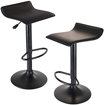 Winsome Wood Obsidian Adjustable Backless Swivel Air Lift Stool, PVC Seat, Black Metal Post and Base