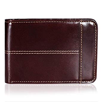 Mens Wallet Slim Genuine Leather RFID Thin Bifold Wallets For Men Minimalist Front Pocket ID Window 12 Card Holders Gift Box