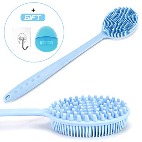 Chialstar Silicone Bath Body Brush Ultra-Soft BPA-Free Shower Back Scrubber with Long Bendable Handle for Man and Women (Blue)