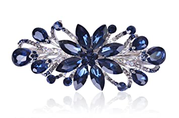 Sankuwen Flower Luxury Jewelry Design Hairpin Rhinestone Hair Barrette Clip (Dark Blue)