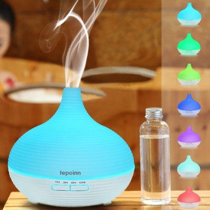 Tepoinn 300ml Aromatherapy Essential Oil Diffuser Portable Aroma Ionizing Ultrasonic Cool Mist Humidifier Air Purifier 7 Color LED Light Quiet Motor 4 Timer Options for large rooms essential oils
