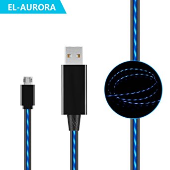 EL-AURORA USB to Micro USB Cable 3ft, Visible Light Up EL LED Flowing High Speed Durable Charging Cable for Samsung, HTC, Motorola,Android (black)
