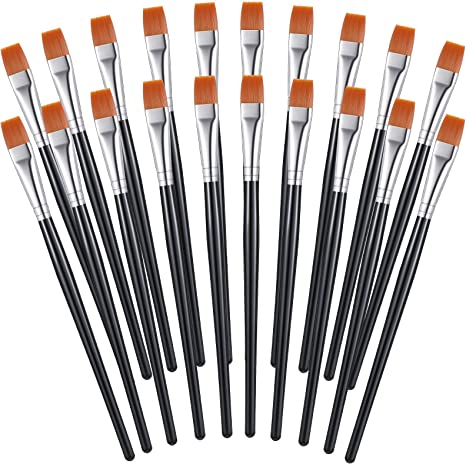 20 Pcs 1/2 Inch Flat Acrylic Paint Brush Wide Paint Brushes Watercolor Quality Synthetic Artist Paint Small Brush Bulk Painting Brush for Detail Art Painting Oil for Kids Students (Black, 1/2 Inch)