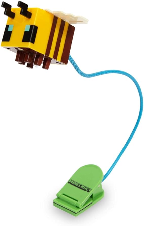 Minecraft Yellow Bee Battery-Powered Reading Light With Clip and Adjustable Arm | Night Light Mood Lamp For Books and Kindles, Home Decor Room Essentials | Video Game Gifts And Collectibles