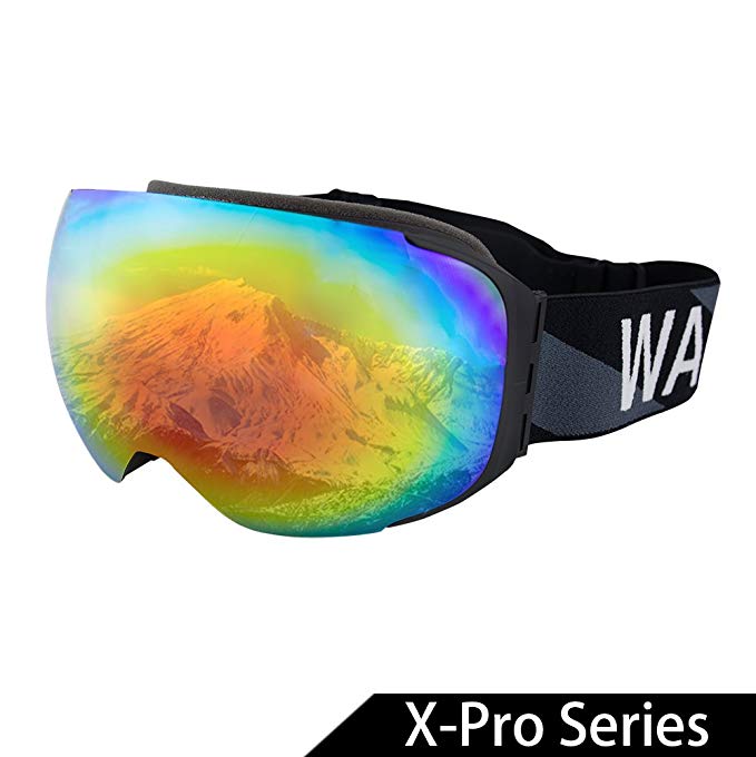 WACOOL Multicolor Professional Snowboard Ski Goggles with Detachable Double Lens Anti-Fog Extra-Large Spherical Lens, Helmet Compatible, Over The Glass, UV400