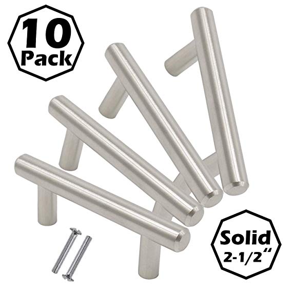 Gobrico Satin Nickel Cabinet Hardware Euro Style Bar Handle Pull -64mm/2.5" Hole Centers, 100mm/4" Overall Length, 10 Pack