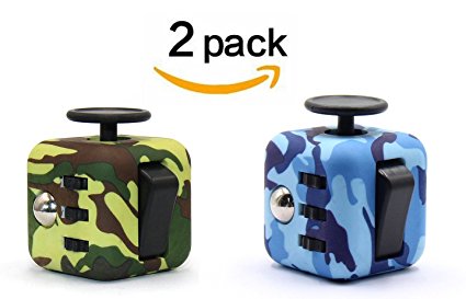 Fidget Cubes, Cubier Anti-Anxiety Stress Relief Attention and Relaxing Dice Toy for Children and Adults (Army Camo Green and Blue)