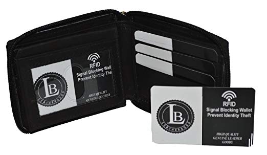 Zippered Bifold Men's Wallet Deluxe Credit Card Flip Genuine Lamb Leather RFID