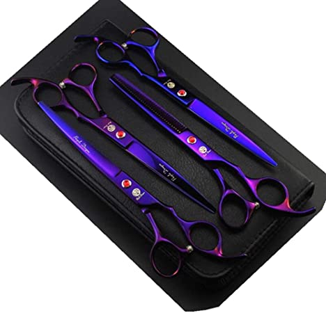 Purple Dragon 7.0 inch Dog Grooming Hair Cutting& Thinning Shear Pet Grooming Stainless Steel Scissors with Comb for Pet Groomer