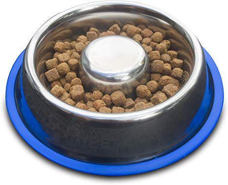 Wiser Pet Slow Feed Dog Bowl | Healthy Eating Anti Gulp/Gobble Hygienic Stainless Steel | Anti Bacterial and Chemical Free | Promotes Healthy Digestion and Reduces Risk of Choking and Bloat