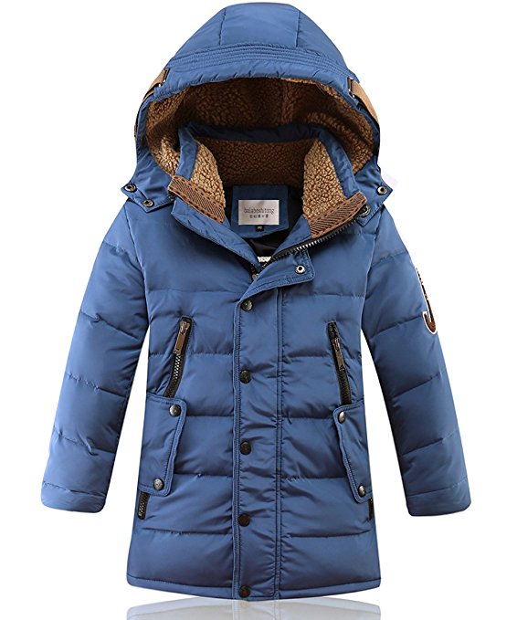 DUOCAI Boys Kids Winter Hooded Down Coat Puffer Jacket For Big Boys Mid-Long