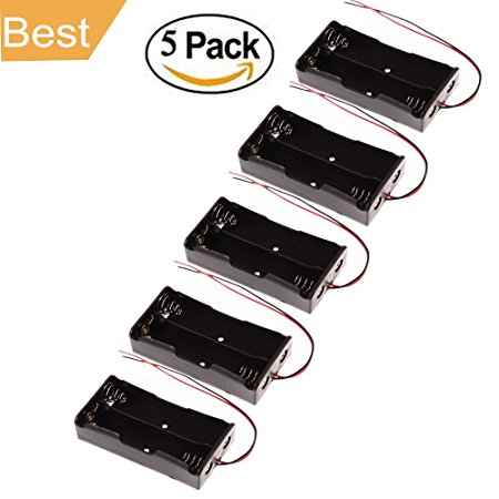 SACKORANGE Plastic Battery Storage Case Box Holder for 2 X 18650 with 6" Wire Leads,5 pack